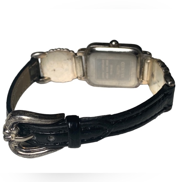 GENEVA Antiqued Silver Black Band Watch Brighton Look-A-Like Woman’s Watch - Picture 5 of 10